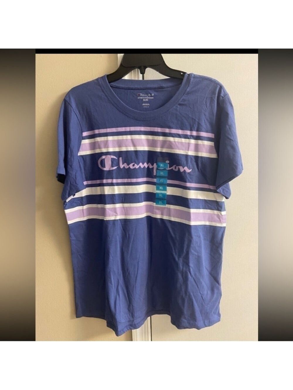 Champion  Blue and Pink Striped Tee women XL NWT